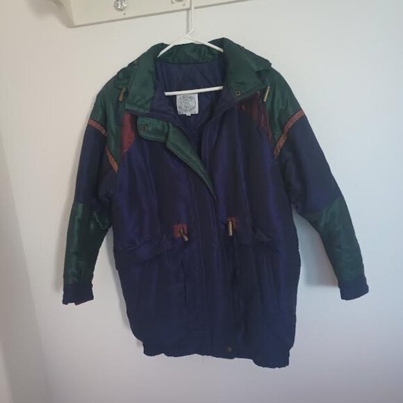 VINTAGE BE IN THE CURRENT SEEN WOMENS WINTER JACKET PURPLE COLORBLOCK 90'S - Picture 1 of 5